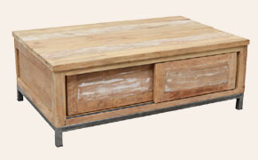 Teak Holz Couchtisch Boston mit Schiebetüren